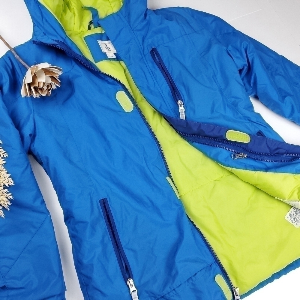 Lands' End Kids Grow A Longs Blue and Lime Puffer Coat Kids Medium 10-12 - Picture 9 of 13